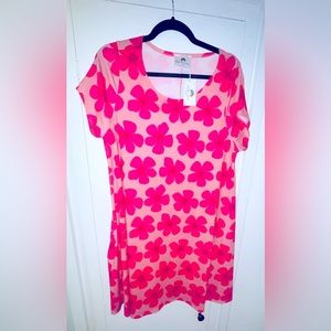 Lilikoi Love Hawaii pink/redish Hawaiian flower Large dress/Modern Jersey. NWT